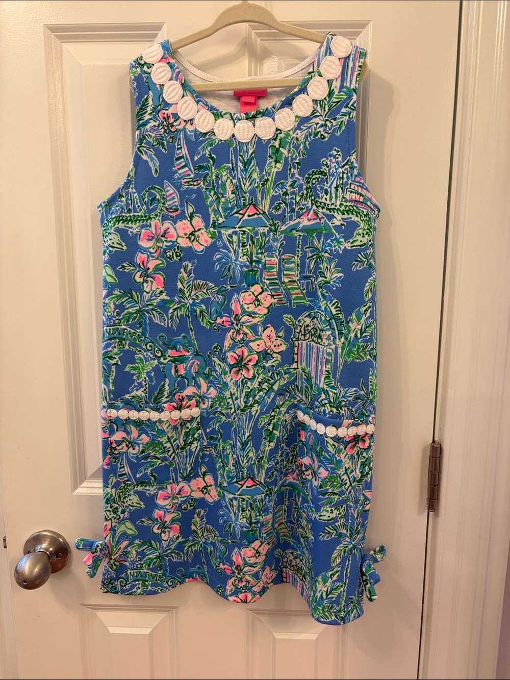 Lilly Pulitzer Blue Tropical Floral Shift Dress with White Trim